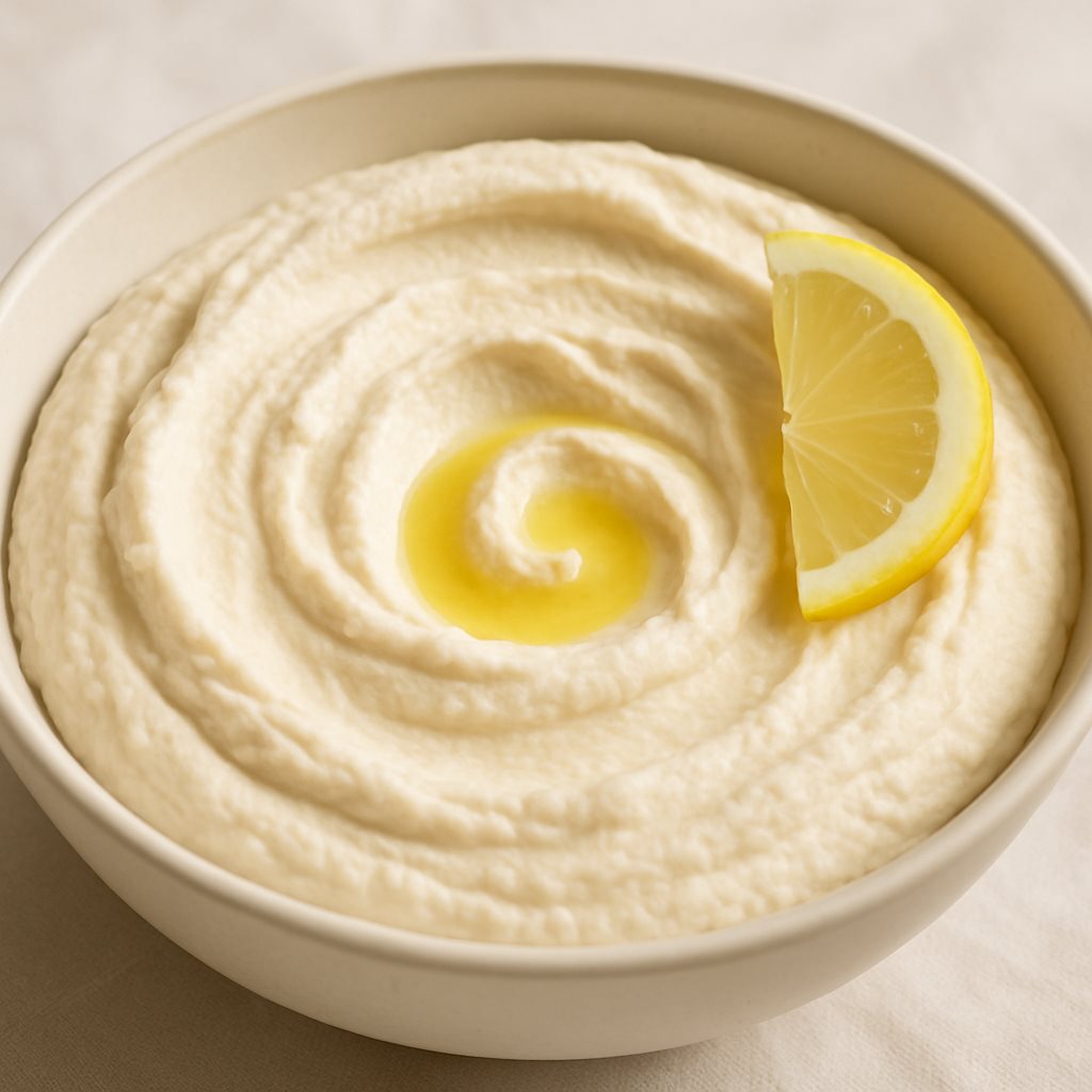 משאוושה במרקם אוורירי ובהיר לצד חומוס גרגירים