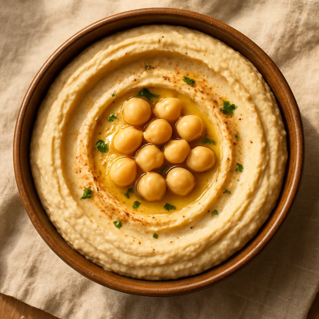 חומוס טבעוני עם שמן זית כמקור לחלבון ומינרלים